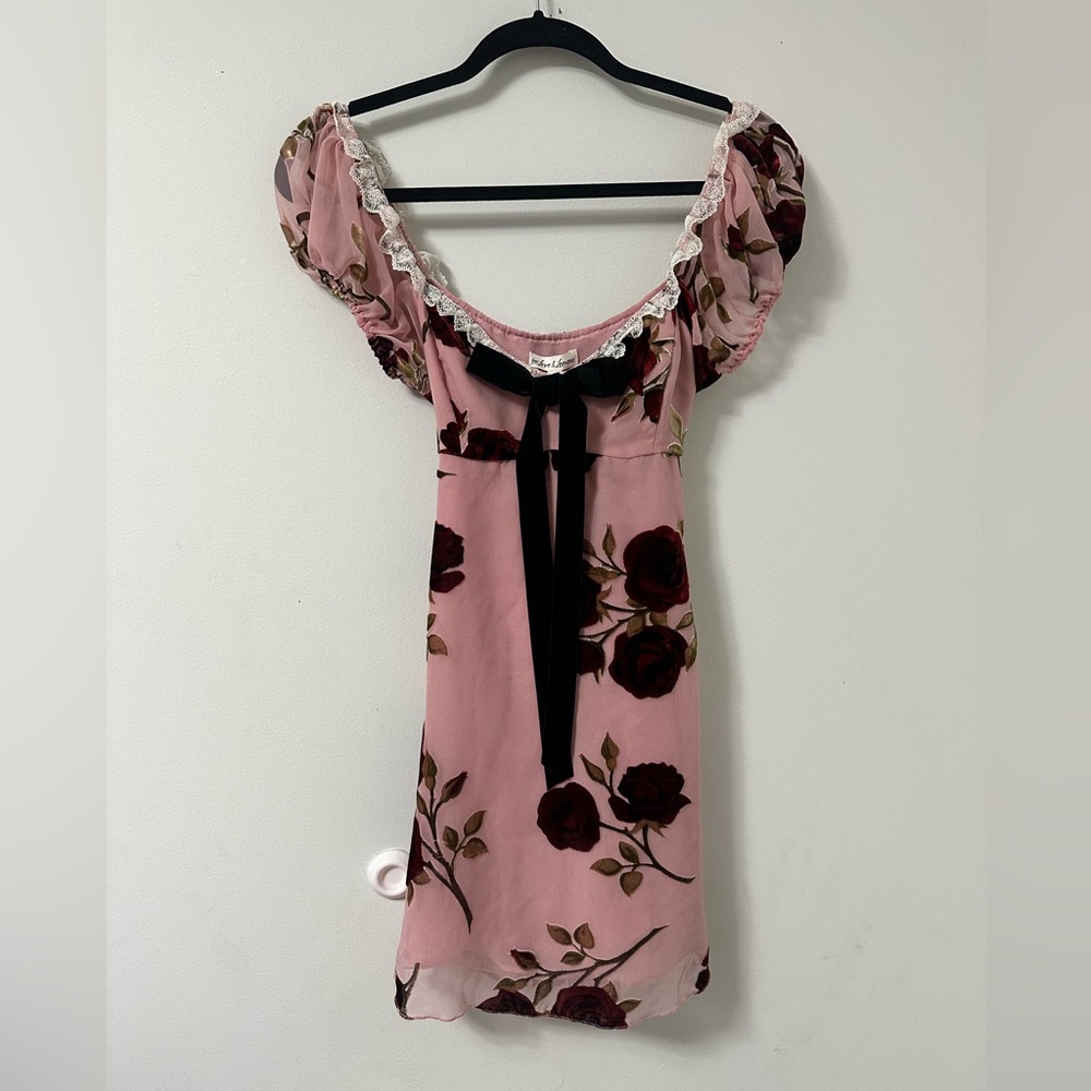 For Love and Lemons Velvet Mini Dress in Rose